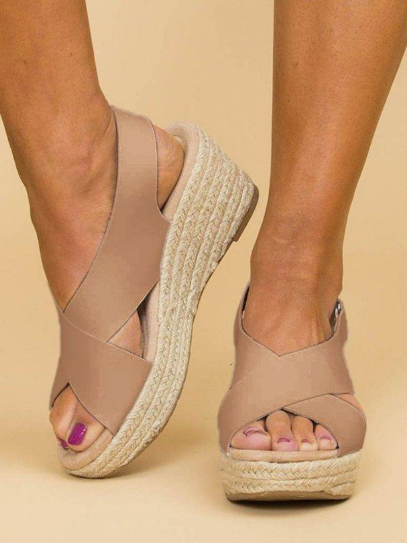 Damen-espadrilles-sandalen Mit Keilabsatz Street Wear Pu-leder Offene Zehen-espadrilles-sandalen - Beige