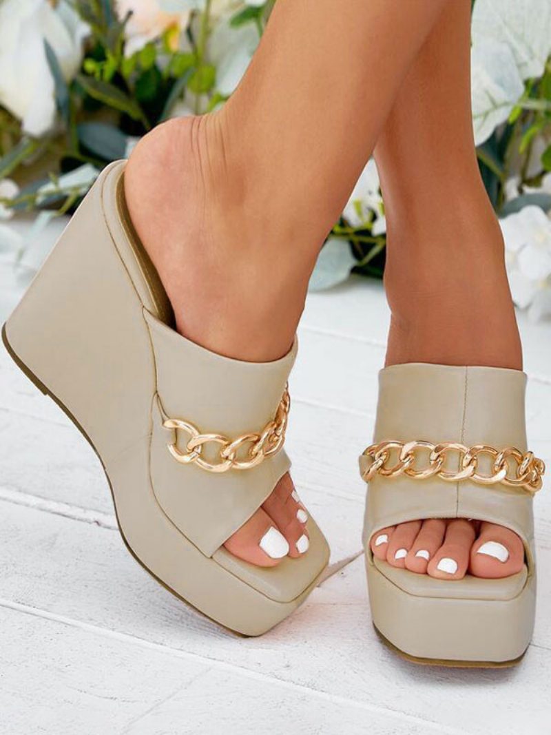 Damen-ketten-plateau-mule-wedges - Hellgelb