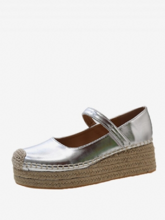 Damen-paltform-wedges Mit Metallischen Runden Zehen Und Schnallendetail