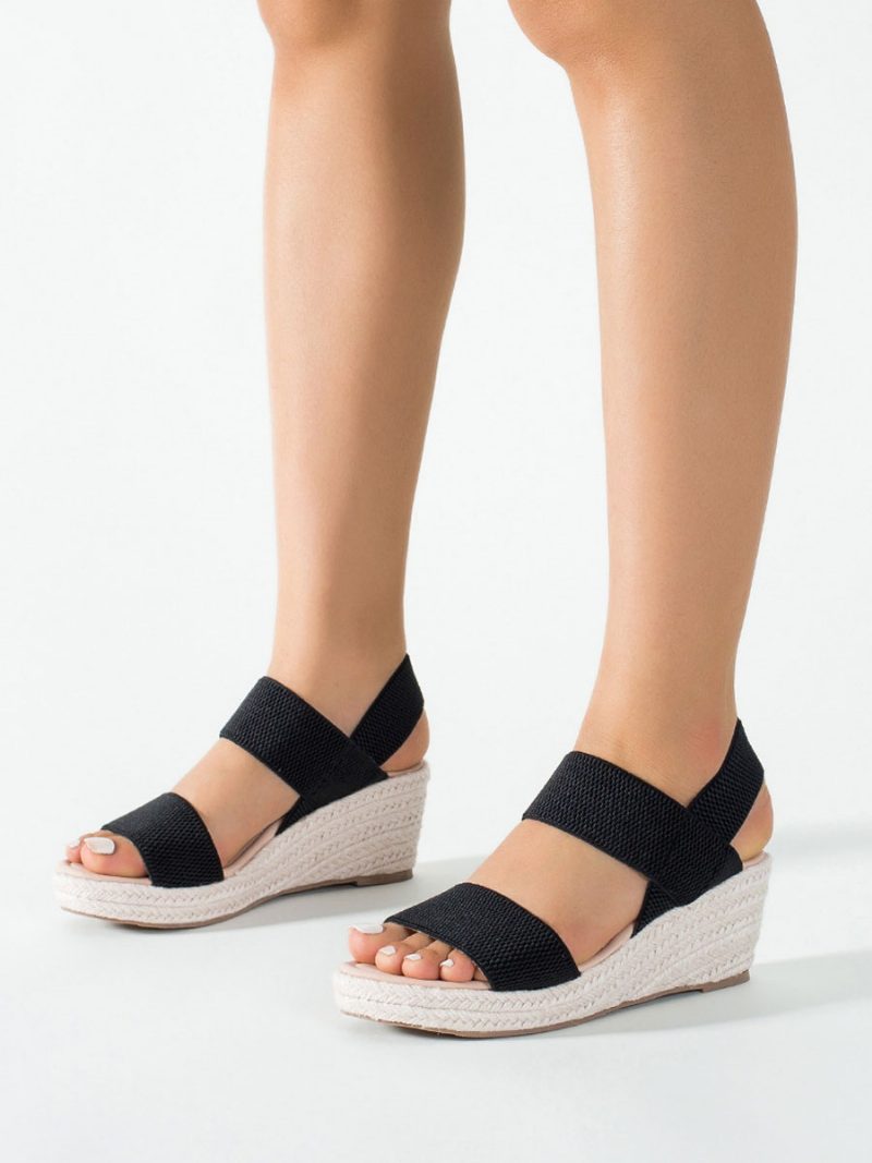 Damen-sandalen Mit Keilabsatz Aus Mikrofaser - Schwarz