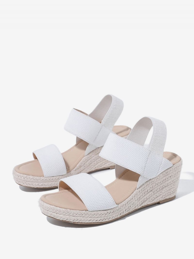 Damen-sandalen Mit Keilabsatz Aus Mikrofaser - Weiß