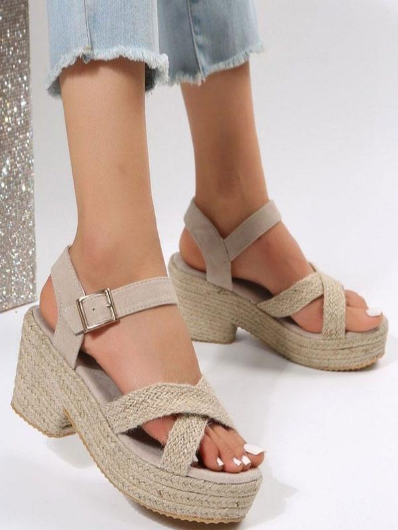 Damen-sandalen Mit Keilabsatz Streetwear Cane-sandalen Offener Zehenpartie - Hellgelb