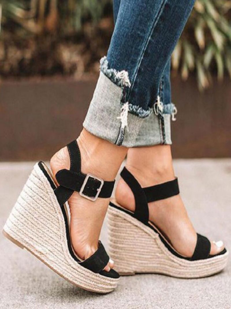 Damen-terry-wedge-sandalen Espadrille-sandalen - Schwarz