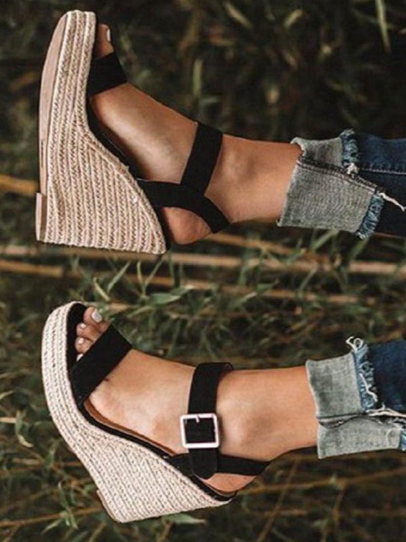 Damen-terry-wedge-sandalen Espadrille-sandalen - Schwarz