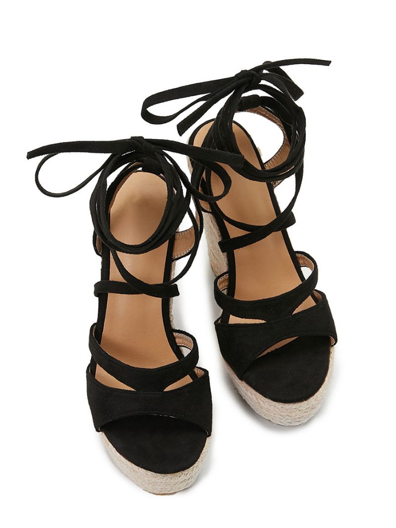 Espadrille-keilsandalen Zum Schnüren Für Damen - Schwarz