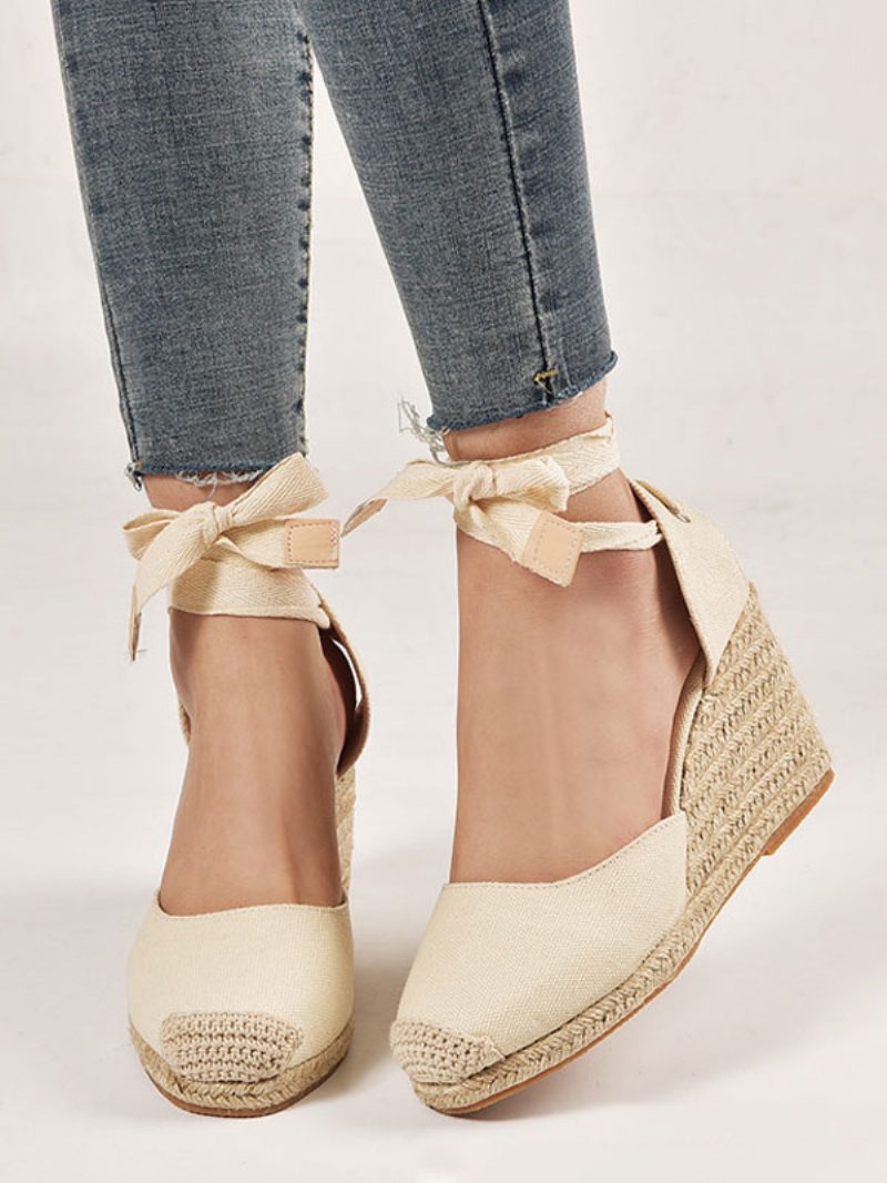 Espadrilles-sandalen Mit Spitzer Zehenpartie Und Keilabsatz Für Damen - Beige