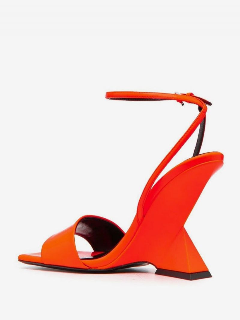 Gelbe Damen-keilsandalen Mit Schlangenmuster - Orange