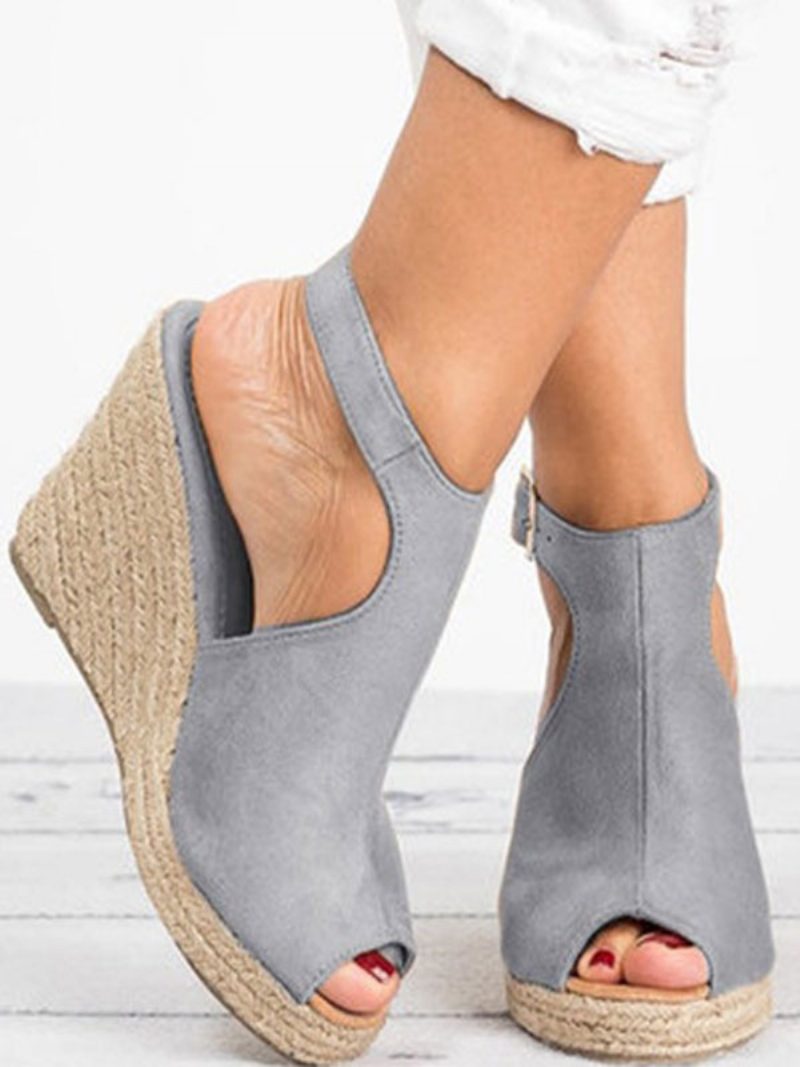 Offene Terry-wedge-espadrilles-sandalen Für Damen - Grau