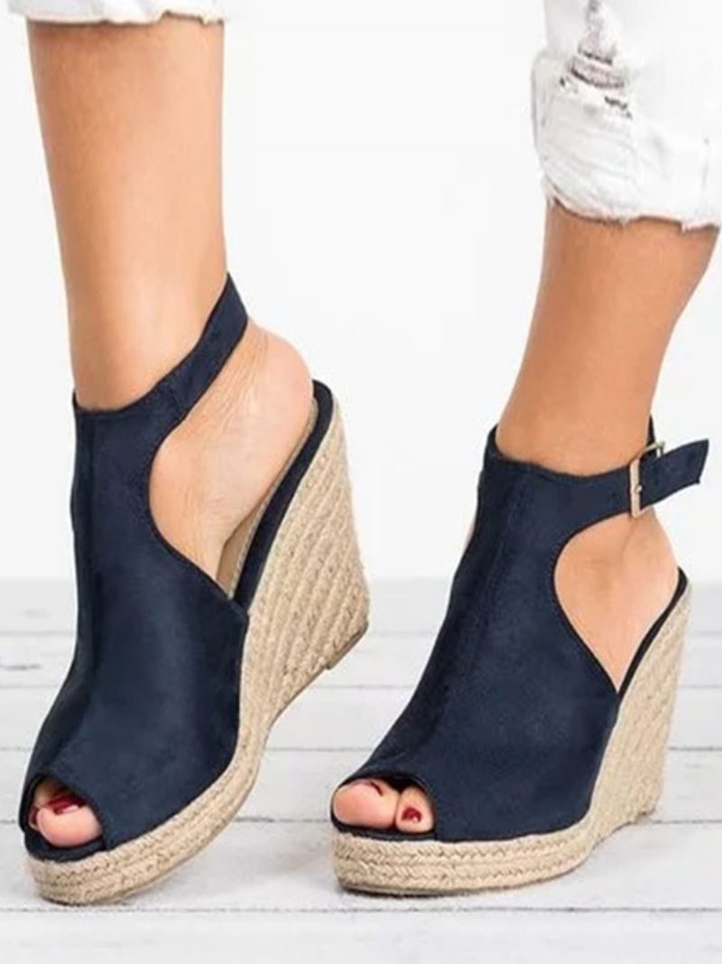 Offene Terry-wedge-espadrilles-sandalen Für Damen - Tiefblau