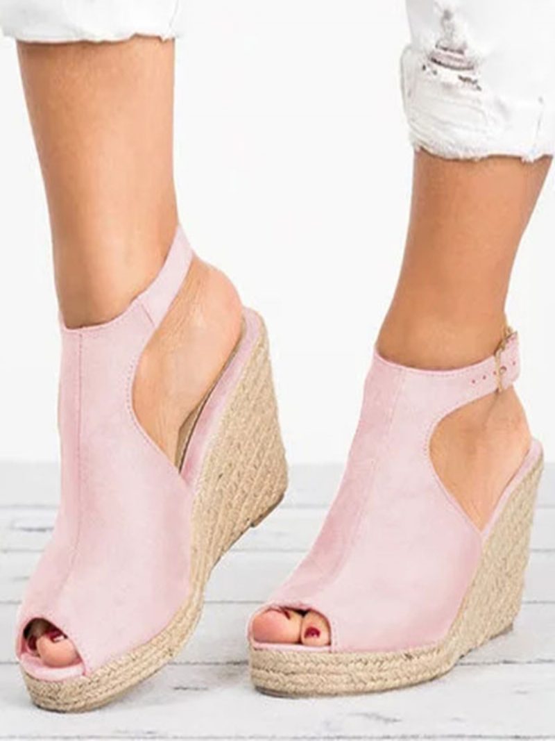 Offene Terry-wedge-espadrilles-sandalen Für Damen - Rosa