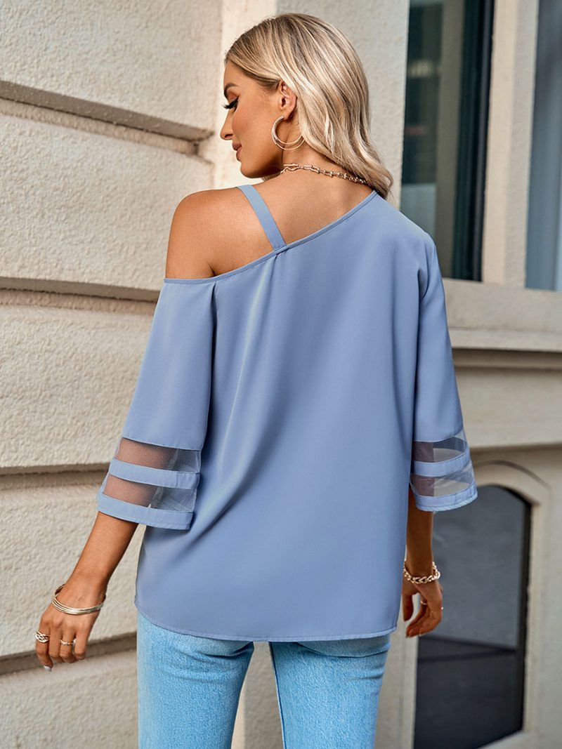 Halbarm-t-shirts Blau-graues One-shoulder-t-shirt Für Damen - Blaugrau