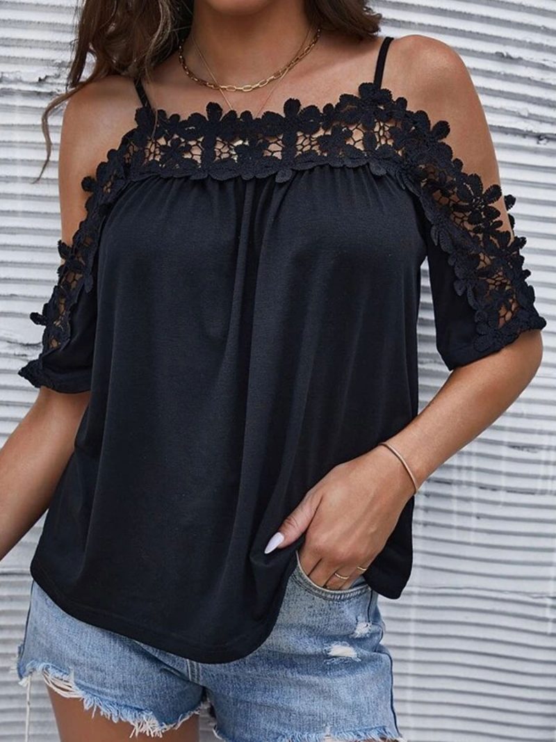 Sexy Top Für Damen Bateau-ausschnitt Halbe Ärmel Ausgeschnittene Sommer-tops