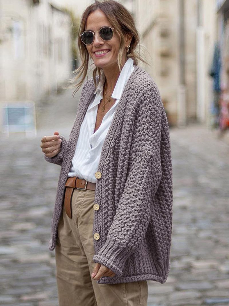 Damen-cardigans Mit Zopfmuster Tiefe Schulterpartie Knöpfe Vorne Herbst- Und Frühlings-cardigan