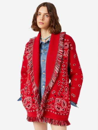 Damen-jacquard-cardigans Paisley-inspirierter Boho-pullover Aus Wollmischung Mit Quastenbesatz Und Gürtel