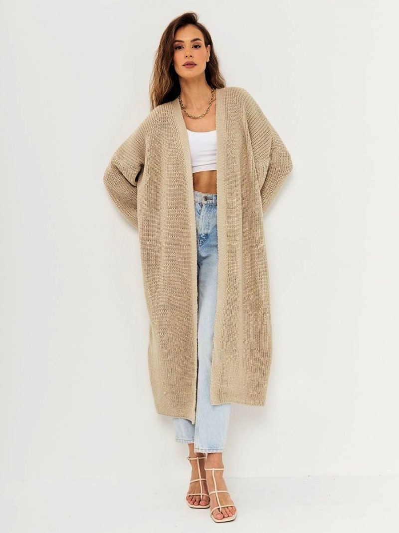 Damen-longline-cardigan Vorne Offen Schulterfrei Lässig Elegant