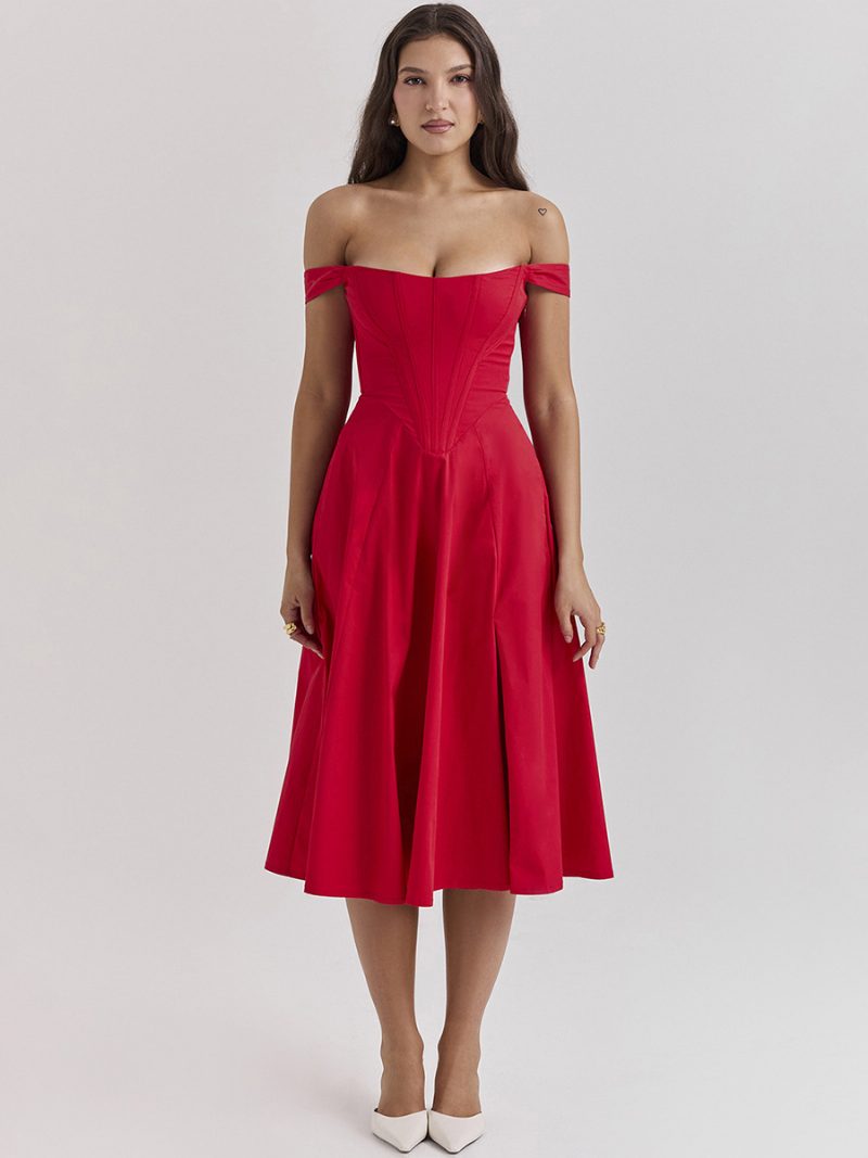 Damen-blumenkleid Midi-kleid Kleider Blumendruck Schlitz Vorne Bateau-ausschnitt Ärmellos Reißverschluss Keine Offene Naht Schick Sommer Lang - Rot