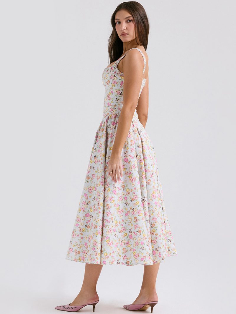 Damen-blumenkleid Midi-kleid Kleider Blumendruck Träger Ausschnitt Ärmellos Keine Offene Naht Schick Sommer Lang - Pastellgrün