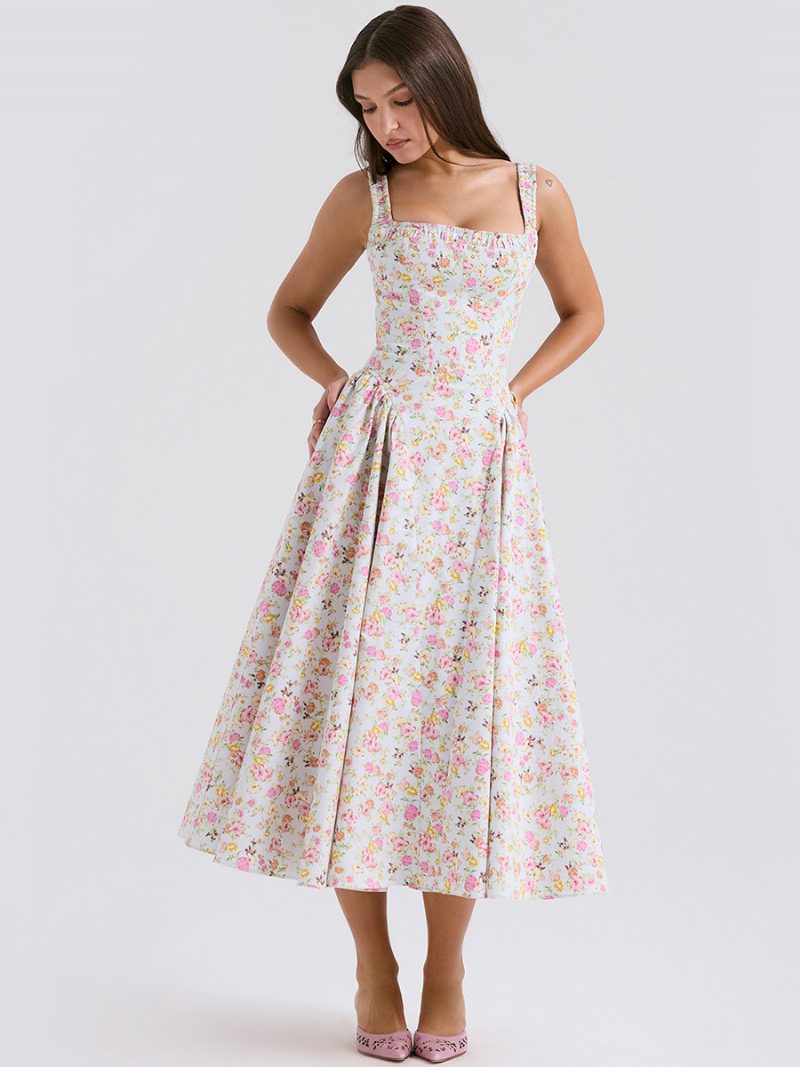 Damen-blumenkleid Midi-kleid Kleider Blumendruck Träger Ausschnitt Ärmellos Keine Offene Naht Schick Sommer Lang - Pastellgrün