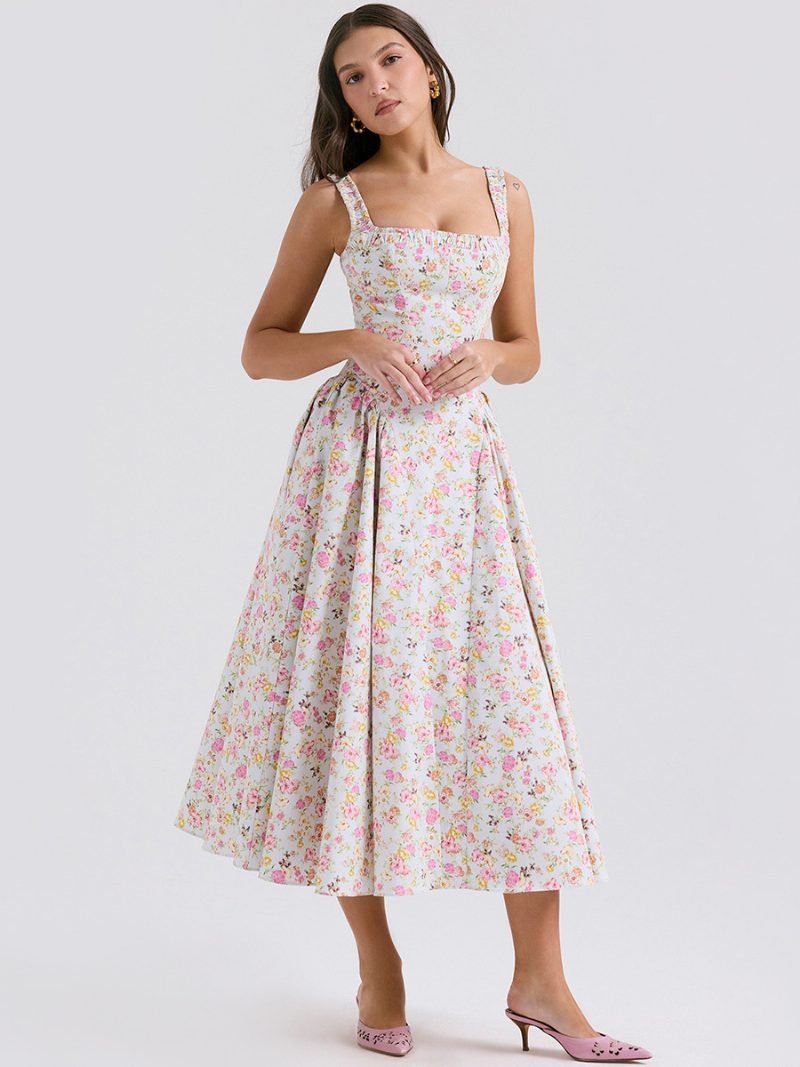 Damen-blumenkleid Midi-kleid Kleider Blumendruck Träger Ausschnitt Ärmellos Keine Offene Naht Schick Sommer Lang - Pastellgrün