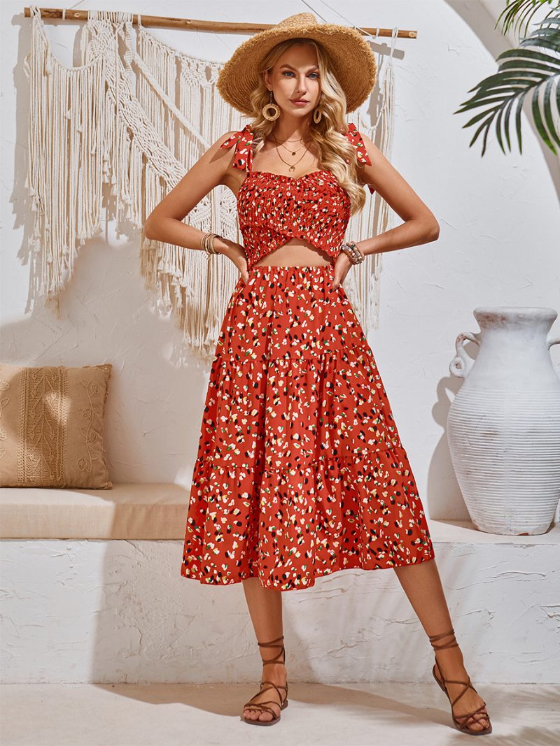 Damen Mini-blumenkleid Mit Ausschnitt Ärmellos Schick Täglich Lässig Sommer-midi-kleider - Orangerot