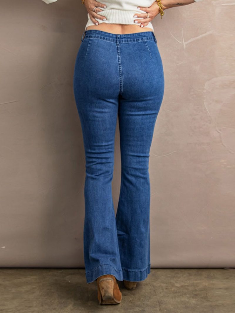 Ausgestellte Jeans Für Damen Hohe Taille Reißverschluss Tägliche Freizeithose - Blau