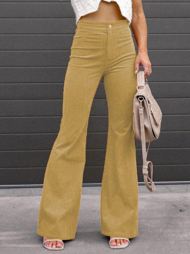 Ausgestellte Jeans Für Damen Mit Hoher Taille Lässige Boden-mooping-hose Einfarbiger Farbe - Khaki