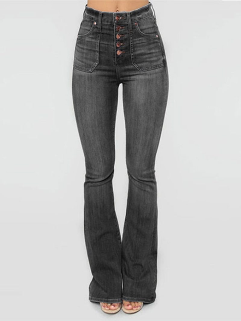 Bootcut-jeans Für Damen Mittelhohe Frühlings-flare-hose 2024 - Schwarz