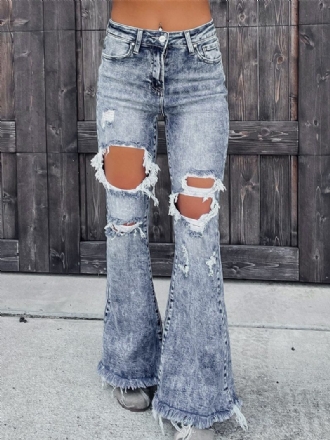 Bootcut-jeans Für Damen Zerrissene Baumwoll-rohkantenhose 2024