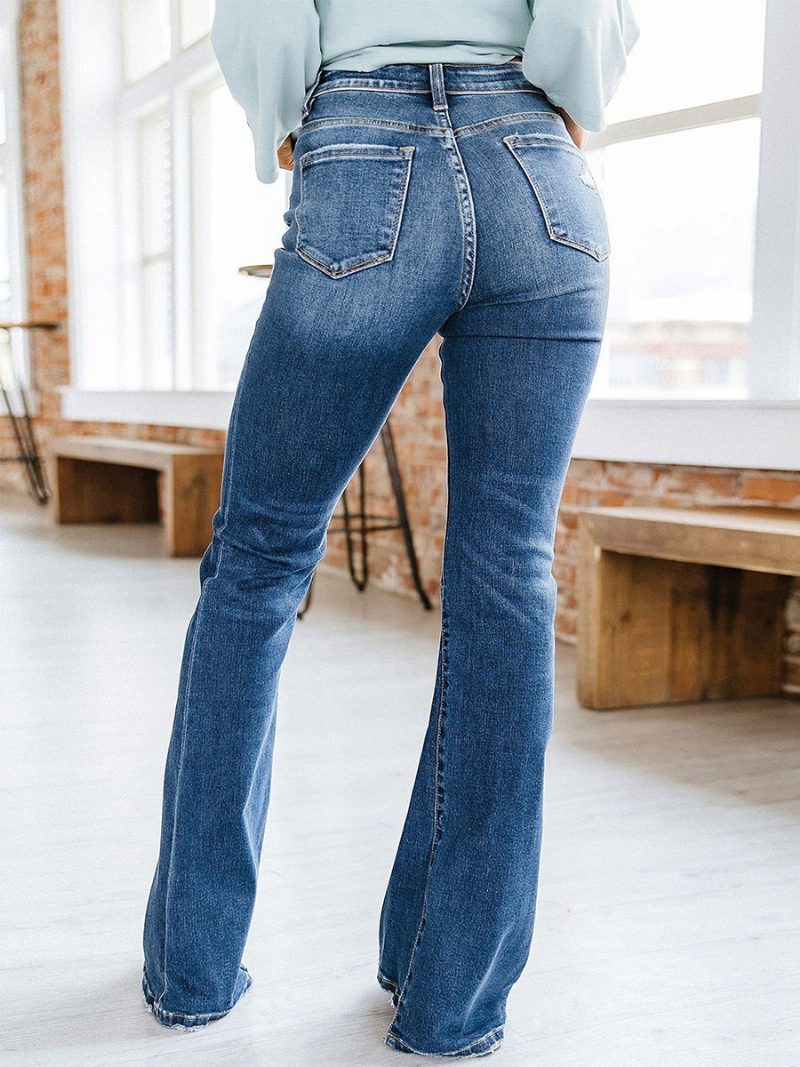 Bootcut-jeans Mit Hohem Bund Baumwolle Frühlings-flare-hose Für Damen 2024 - Blau