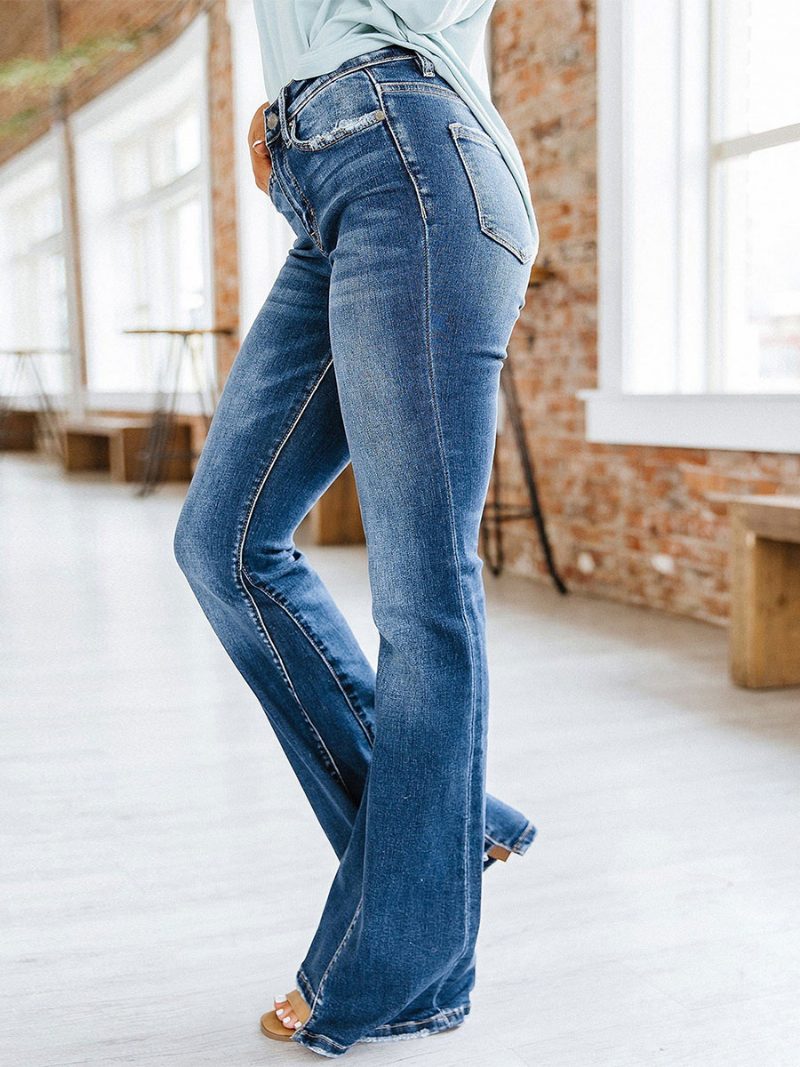 Bootcut-jeans Mit Hohem Bund Baumwolle Frühlings-flare-hose Für Damen 2024 - Blau