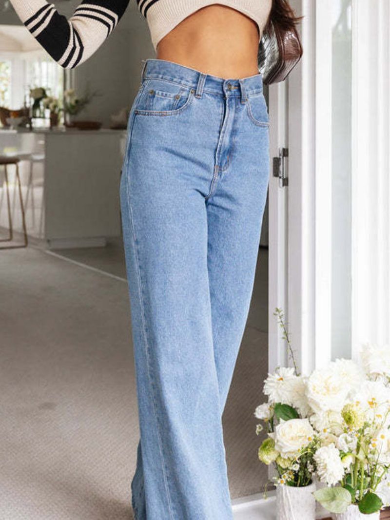 Damen-cowgirl-hosen Mit Weitem Bein Einfarbig Moderne Freizeithose - Baby Blau