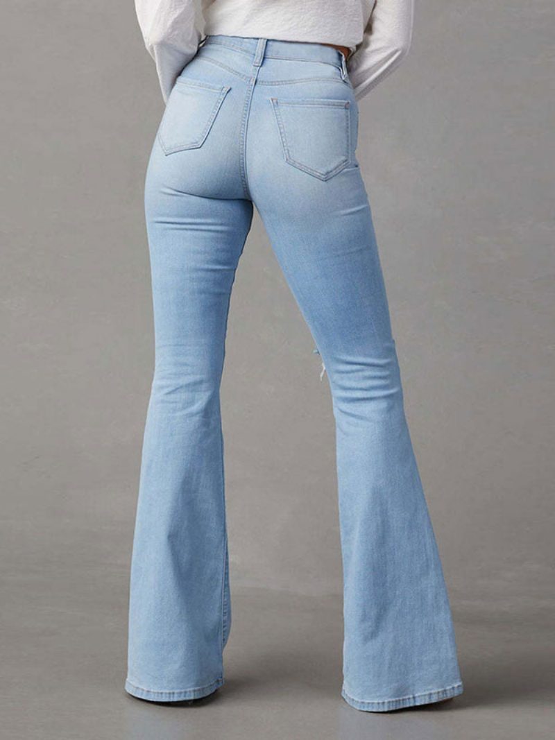 Damen-jeans Lässig Hohe Taille Polyester - Helles Himmelblau