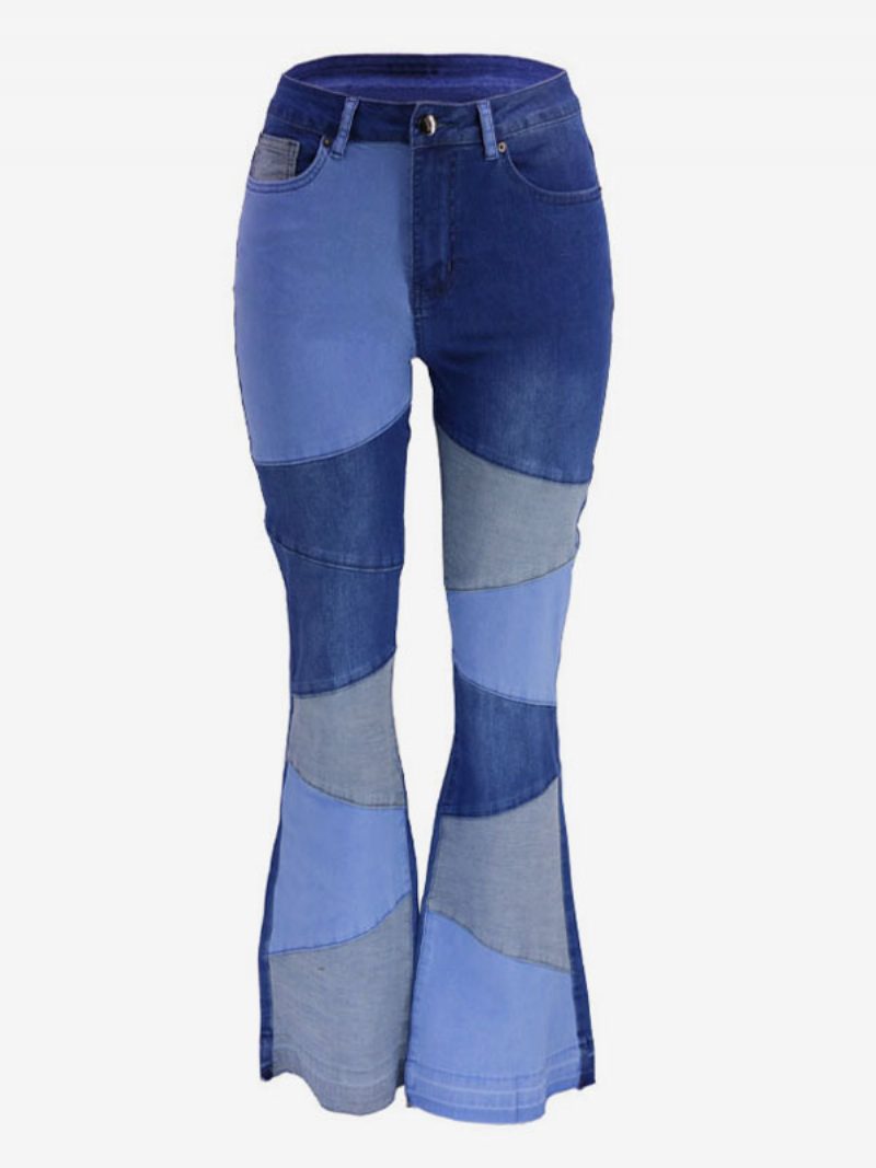 Damen-jeans Lässige Geometrische Schlaghose Aus Baumwolle - Blau