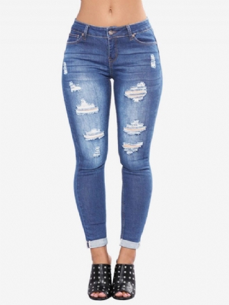 Damen-jeans Moderne Distressed-röhrenjeans Aus Baumwolle