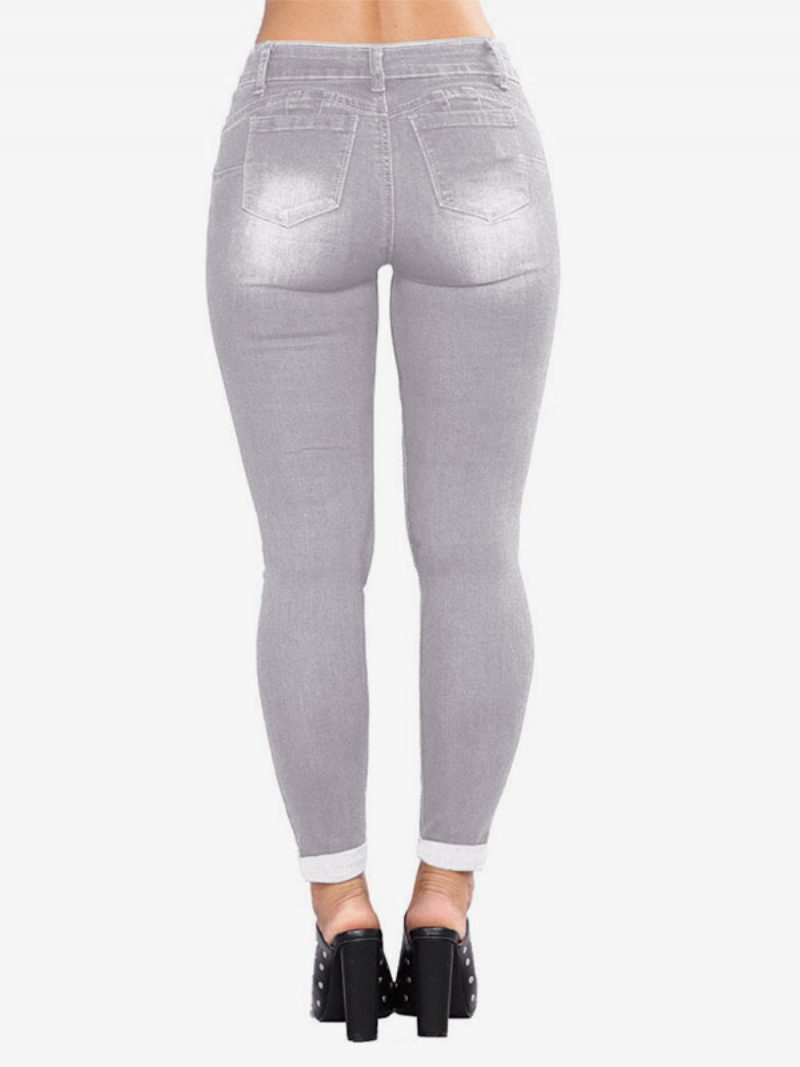 Damen-jeans Moderne Distressed-röhrenjeans Aus Baumwolle - Grau