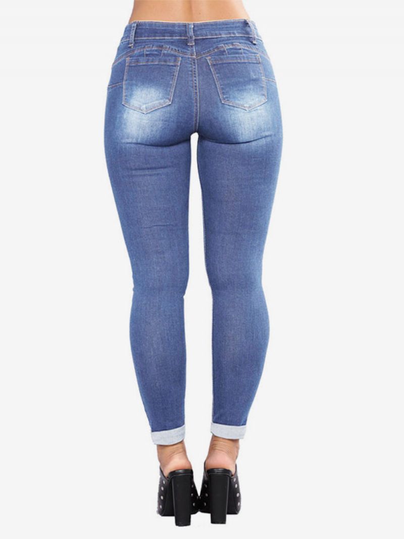 Damen-jeans Moderne Distressed-röhrenjeans Aus Baumwolle - Helles Himmelblau