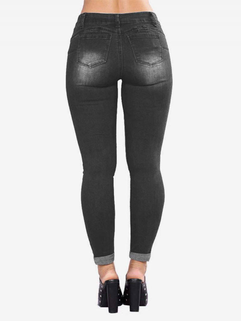 Damen-jeans Moderne Distressed-röhrenjeans Aus Baumwolle - Schwarz