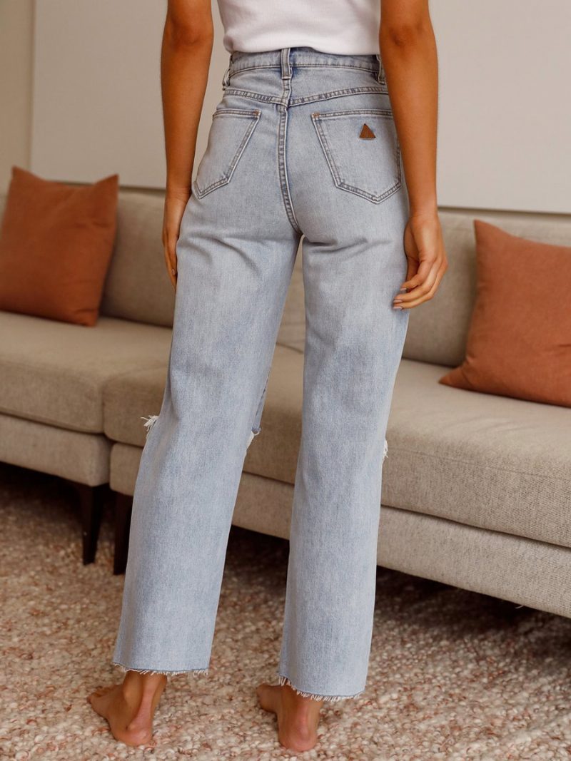 Damen-jeans Schick Baumwolle Mit Erhöhter Taille - Helles Himmelblau