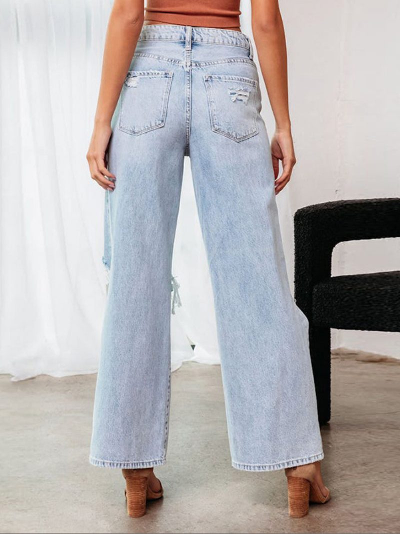 Damen-jeans Schicke Fransen Erhöhte Taille Polyester - Helles Himmelblau