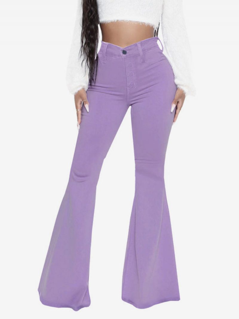 Flare-jeans Für Damen Raw Edge High Rise Bell Bottoms 2024 - Lila