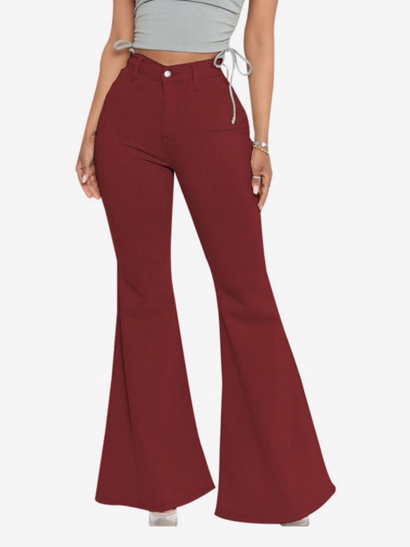 Flare-jeans Für Damen Raw Edge High Rise Bell Bottoms 2024 - Burgund