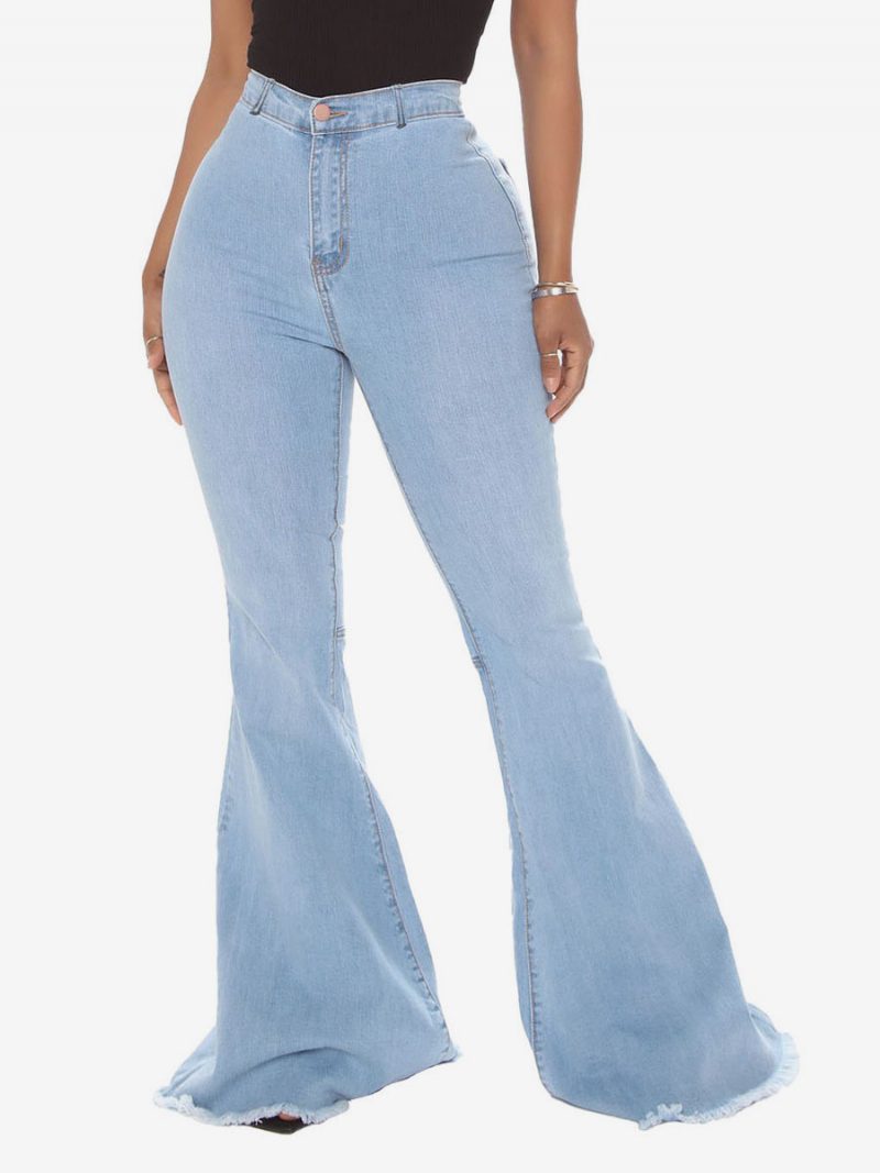 Flare-jeans Für Damen Raw Edge High Rise Bell Bottoms 2024 - Helles Himmelblau