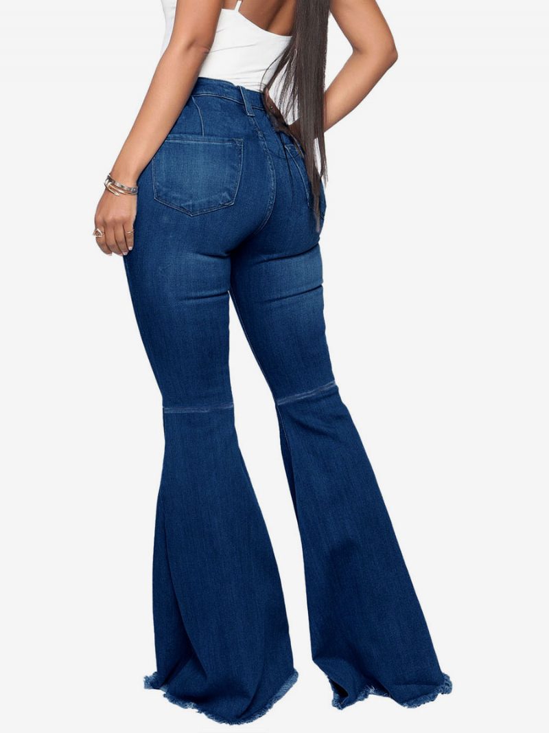 Flare-jeans Für Damen Raw Edge High Rise Bell Bottoms 2024 - Tiefes Blau