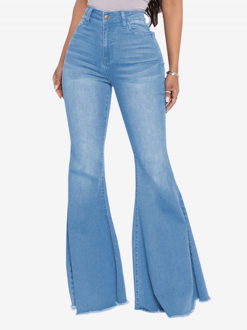 Flare Jeans High Rise Baumwoll-schlaghosen Für Damen 2024 - Blau