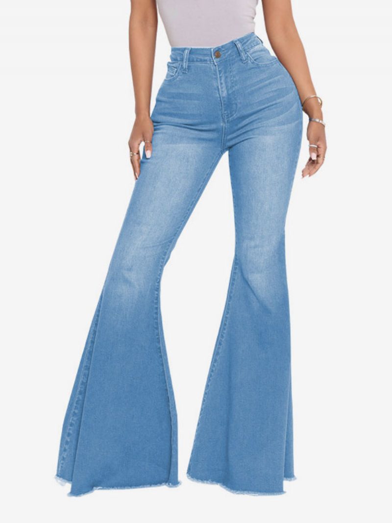 Flare Jeans High Rise Baumwoll-schlaghosen Für Damen 2024 - Blau