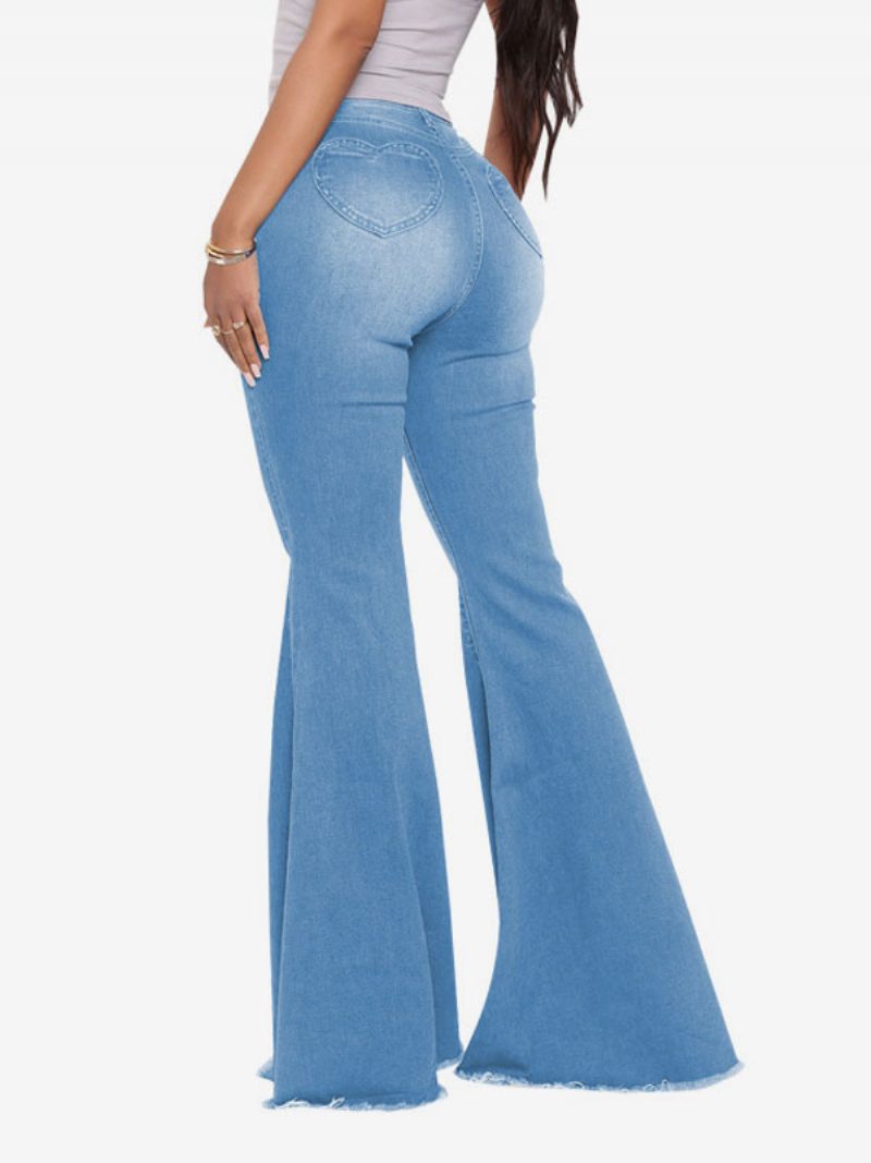 Flare Jeans High Rise Baumwoll-schlaghosen Für Damen 2024 - Blau