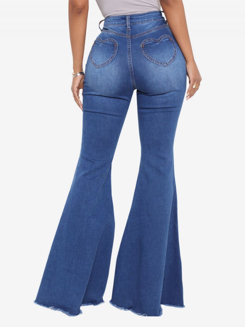 Flare Jeans High Rise Baumwoll-schlaghosen Für Damen 2024 - Tiefblau