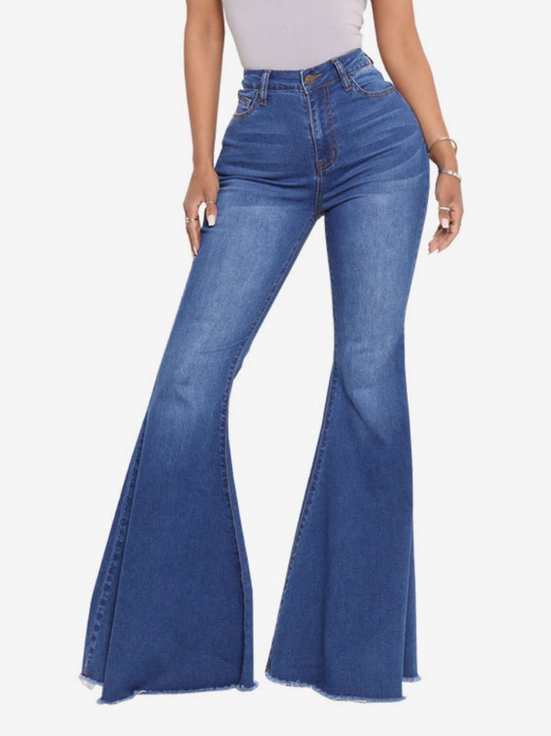 Flare Jeans High Rise Baumwoll-schlaghosen Für Damen 2024 - Tiefblau