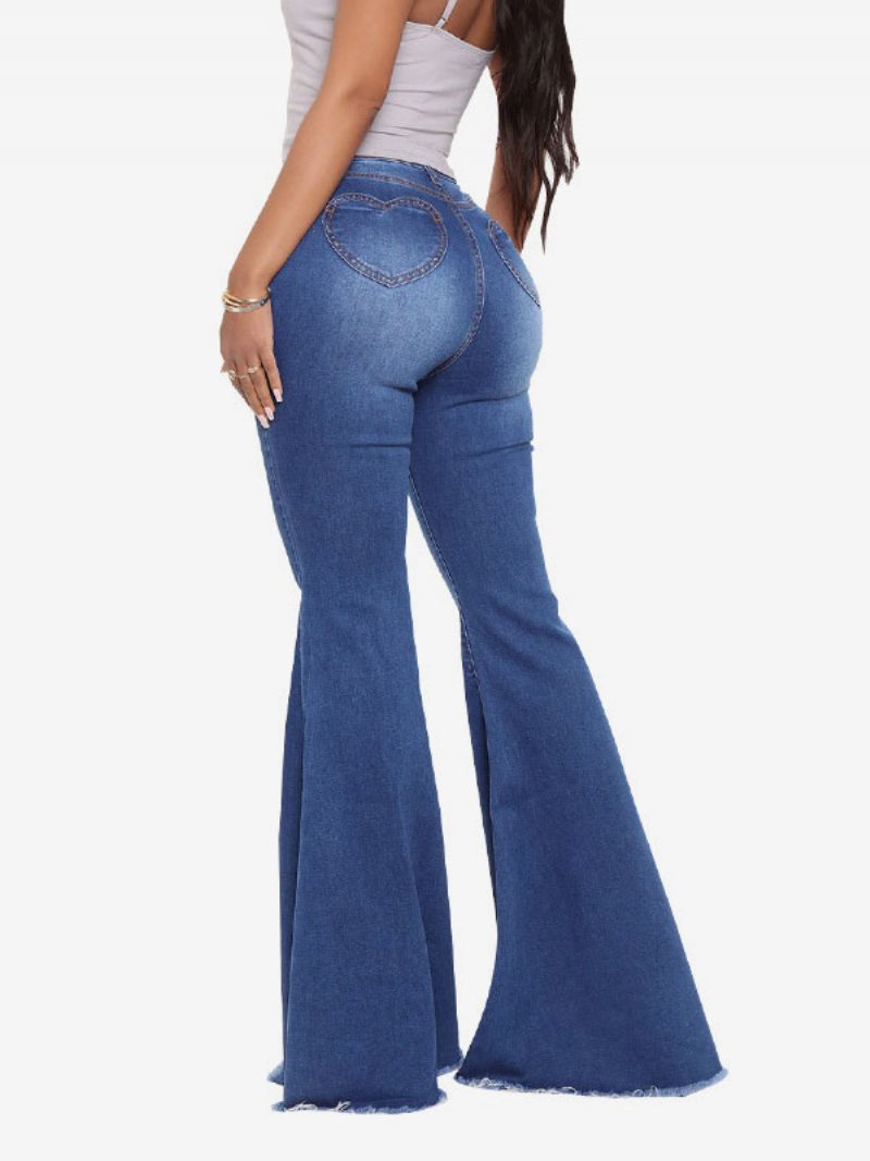 Flare Jeans High Rise Baumwoll-schlaghosen Für Damen 2024 - Tiefblau