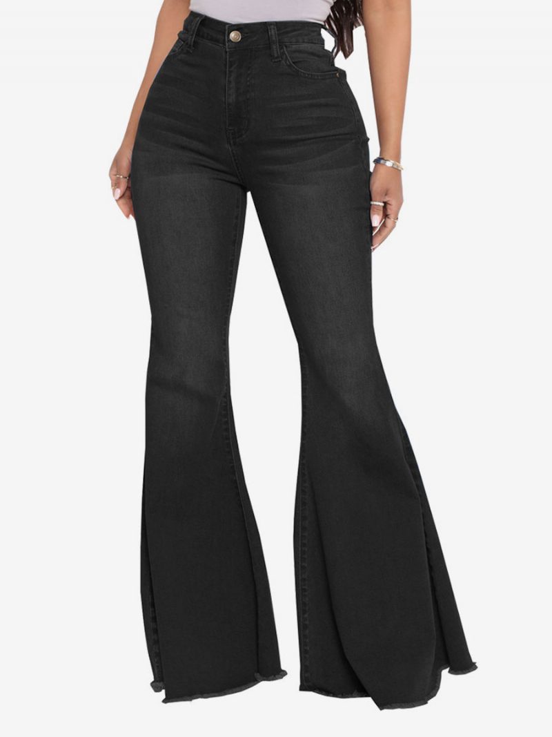 Flare Jeans High Rise Baumwoll-schlaghosen Für Damen 2024 - Schwarz